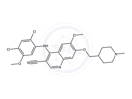 Chemical structure of 4-((2,4-Dichloro-5-methoxyphenyl)amino)-6-methoxy-7-((1-methylpiperidin-4-yl)methoxy)quinoline-3-carbonitrile