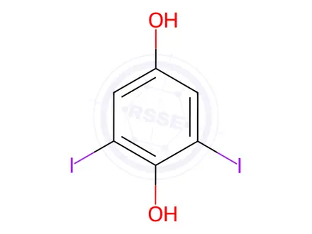 Chemical structure of 2,6-Diiodobenzene-1,4-diol