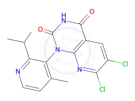 Chemical structure of (1S)-6,7-Dichloro-1-(2-isopropyl-4-methylpyridin-3-yl)pyrido[2,3-d]pyrimidine-2,4(1H,3H)-dione
