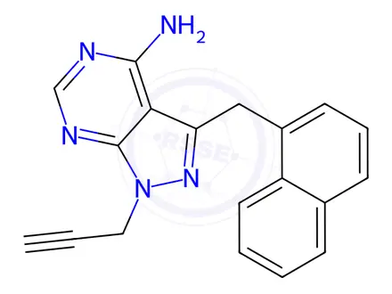 Chemical structure of 3-(Naphthalen-1-ylmethyl)-1-(prop-2-yn-1-yl)-1H-pyrazolo[3,4-d]pyrimidin-4-amine