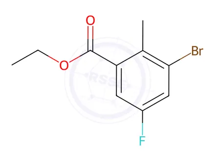 Chemical structure of Benzoic acid, 3-bromo-5-fluoro-2-methyl-, ethyl ester