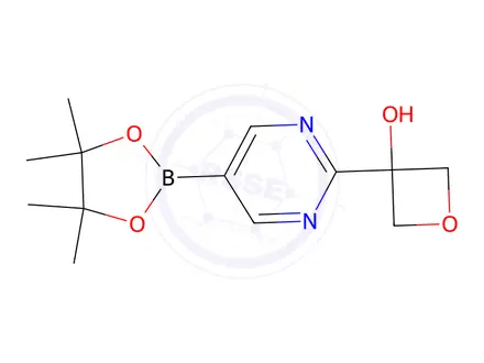 Chemical structure of 3-(5-(4,4,5,5-Tetramethyl-1,3,2-dioxaborolan-2-yl)pyrimidin-2-yl)oxetan-3-ol