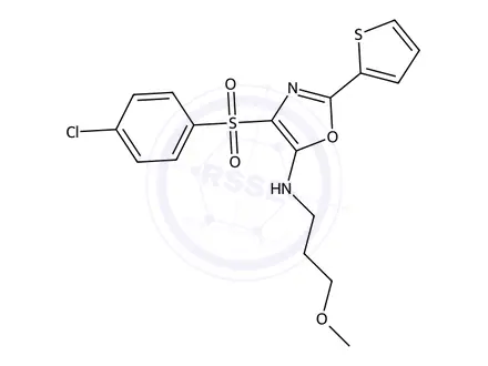Chemical structure of 4-((4-Chlorophenyl)sulfonyl)-N-(3-methoxypropyl)-2-(thiophen-2-yl)oxazol-5-amine