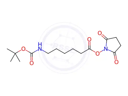 Chemical structure of 6-[(tert-Butoxycarbonyl)amino]hexanoic Acid N-Succinimidyl Ester