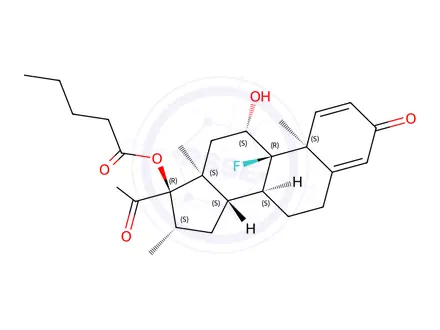 Chemical structure of 9-fluoro-11beta,17-dihydroxy-16beta-methylpregna-1,4-diene-3,20-dione 17-valerate