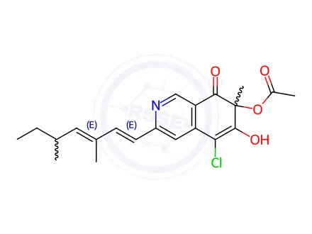 Chemical structure of [(7R)-5-chloro-3-[(1E,3E,5S)-3,5-dimethylhepta-1,3-dienyl]-7-methyl-6,8-dioxo-2H-isoquinolin-7-yl] acetate