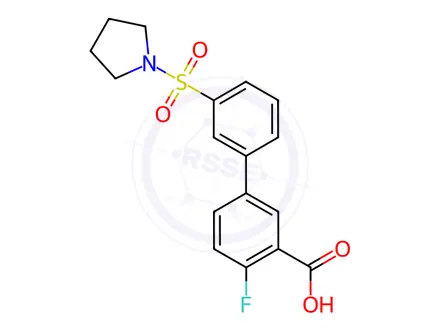 Chemical structure of 2-Fluoro-5-[3-(pyrrolidinylsulfonyl)phenyl]benzoic acid