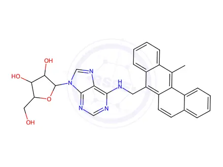 Chemical structure of (2R,3S,4R,5R)-2-(Hydroxymethyl)-5-(6-(((12-methyltetraphen-7-yl)methyl)amino)-9H-purin-9-yl)tetrahydrofuran-3,4-diol