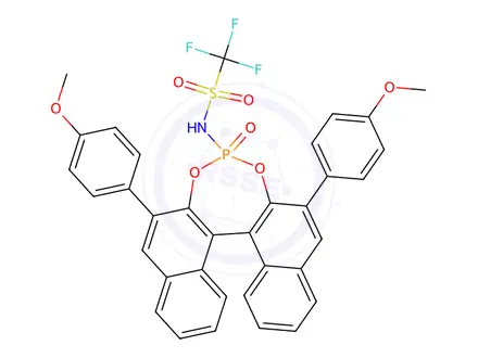 Chemical structure of N-((11bR)-2,6-Bis(4-methoxyphenyl)-4-oxidodinaphtho[2,1-d:1',2'-f][1,3,2]dioxaphosphepin-4-yl)-1,1,1-trifluoromethanesulfonamide
