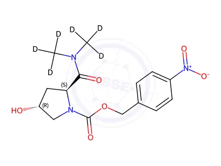 Chemical structure of (2S,4R)-2-[(Dimethylamino)carbonyl]-4-hydroxy-1-pyrrolidinecarboxylic Acid-d6 4-Nitrobenzyl Ester