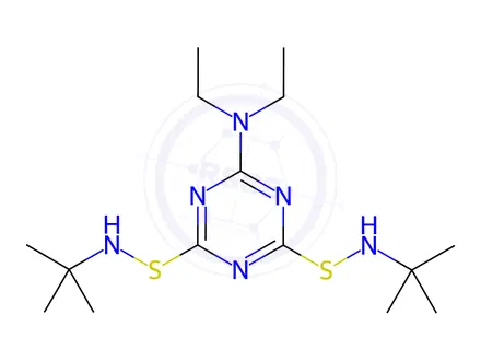 Chemical structure of N,N'-di-tert-butyl-6-(diethylamino)-1,3,5-triazine-2,4-disulphenamide
