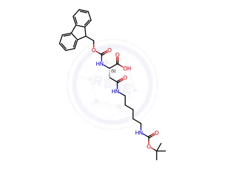 Chemical structure of 14-Oxa-2,6,12-triazahexadecanoic acid, 3-carboxy-15,15-dimethyl-5,13-dioxo-, 1-(9H-fluoren-9-ylmethyl) ester, (3S)-