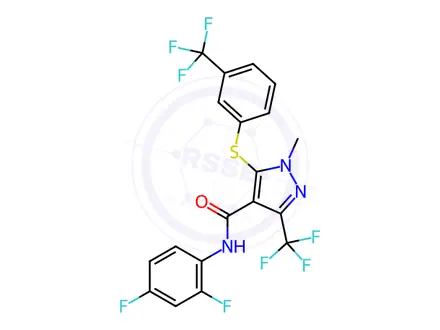 Chemical structure of N-(2,4-Difluorophenyl)-1-methyl-3-(trifluoromethyl)-5-{[3-(trifluoromethyl)phenyl]sulfanyl}-1H-pyrazole-4-carboxamide