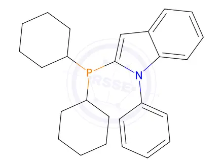 Chemical structure of 2-(Dicyclohexylphosphino)-1-phenyl-1H-indole
