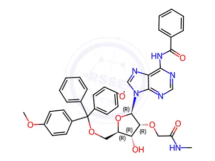 Chemical structure of Adenosine, N-benzoyl-5'-O-[bis(4-methoxyphenyl)phenylmethyl]-2'-O-[2-(methylamino)-2-oxoethyl]-
