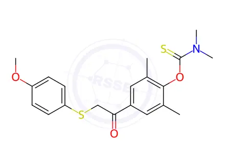 Chemical structure of O-(4-(2-((4-methoxyphenyl)thio)acetyl)-2,6-dimethylphenyl) dimethylcarbamothioate