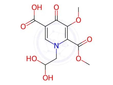 Chemical structure of 1-(2,2-Dihydroxyethyl)-5-methoxy-6-(methoxycarbonyl)-4-oxo-1,4-dihydropyridine-3-carboxylic acid