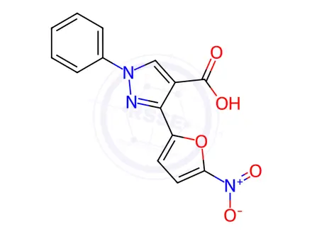 Chemical structure of 3-(5-Nitrofuran-2-yl)-1-phenyl-1H-pyrazole-4-carboxylic acid