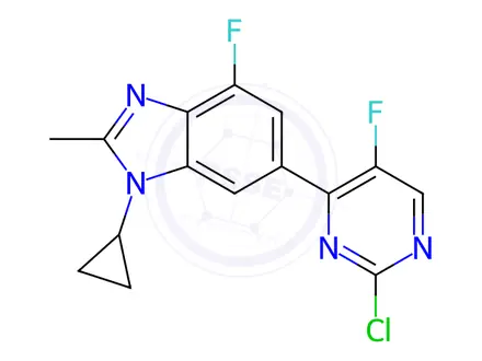 Chemical structure of 6-(2-Chloro-5-fluoro-4-pyrimidinyl)-1-cyclopropyl-4-fluoro-2-methyl-1H-benzimidazole