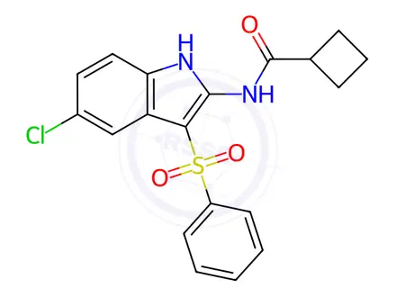 Chemical structure of N-(5-Chloro-3-(phenylsulfonyl)-1H-indol-2-yl)cyclobutanecarboxamide