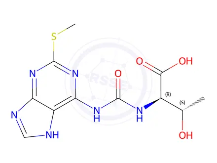 Chemical structure of 2-methylthio-N(6)-(N-threonylcarbonyl)adenine