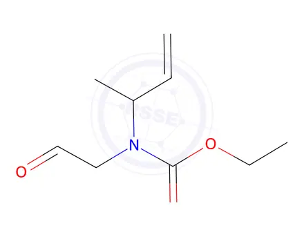 Chemical structure of Carbamic acid, (1-methyl-2-propenyl)(2-oxoethyl)-, ethyl ester (9CI)