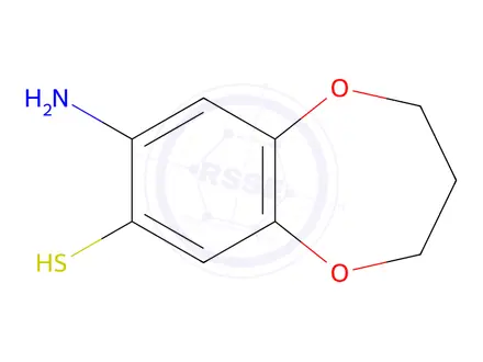 Chemical structure of 8-Amino-3,4-dihydro-2h-benzo[b][1,4]dioxepine-7-thiol