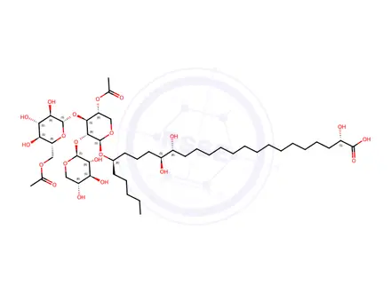 Chemical structure of (2S-(2R*,16S*,17R*,21S*))-21-((O-6-O-Acetyl-beta-D-glucopyranosyl-(1-2)-O-beta-D-xylopyranosyl-(1-2)-4-O-acetyl-beta-D-xylopyranosyl)oxy)-2, 16,17-trihydroxyhexacosanoic acid