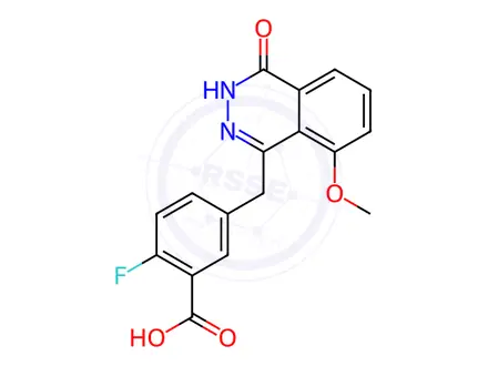 Chemical structure of 2-Fluoro-5-((8-methoxy-4-oxo-3,4-dihydrophthalazin-1-yl)methyl)benzoic acid