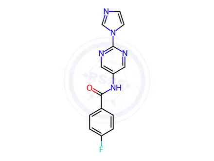 Chemical structure of N-(2-(1H-Imidazol-1-yl)pyrimidin-5-yl)-4-fluorobenzamide