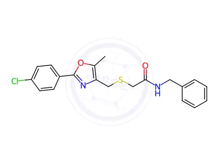 Chemical structure of Acetamide, 2-[[[2-(4-chlorophenyl)-5-methyl-4-oxazolyl]methyl]thio]-N-(phenylmethyl)-