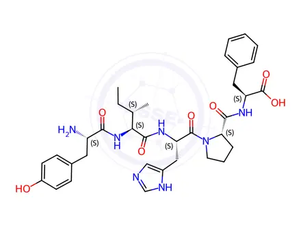 Chemical structure of Angiotensin I/II (4-8) H-Tyr-Ile-His-Pro-Phe-OH