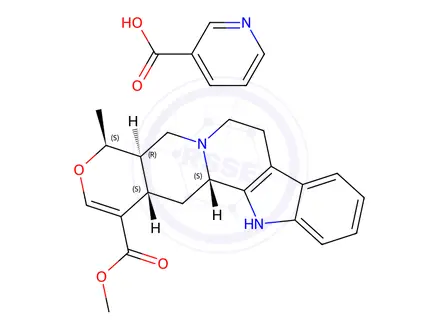 Chemical structure of methyl 16,17-didehydro-19alpha-methyloxayohimban-16-carboxylate, mononicotinate