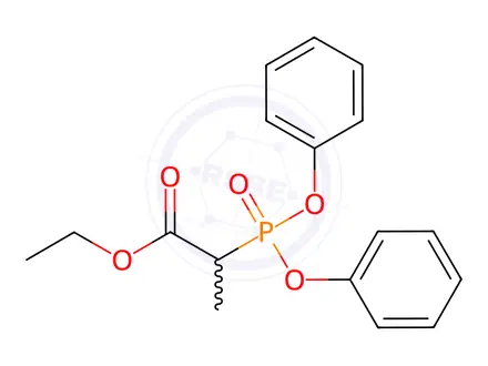 Chemical structure of ethyl 2-(diphenoxyphosphoryl) propanoate