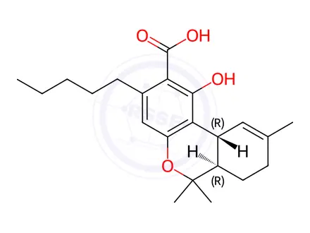 Chemical structure of Δ9-Tetrahydrocannabinolic acid A solution, 1000μg/mL in acetonitrile