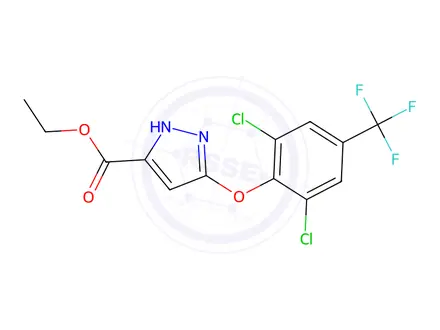 Chemical structure of Ethyl 3-(2,6-dichloro-4-(trifluoromethyl)phenoxy)-1H-pyrazole-5-carboxylate