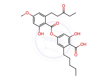 Chemical structure of 2-Hydroxy-4-[[2-hydroxy-4-methoxy-6-(3-oxopentyl)benzoyl]oxy]-6-pentylbenzoic acid