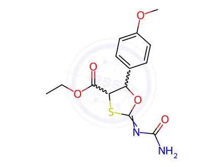 Chemical structure of 2-(Carbamoylimino)-5-(4-methoxyphenyl)-1,3-oxathiolane-4-carboxylic acid ethyl ester