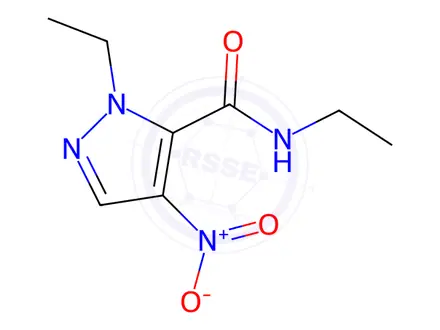 Chemical structure of N,1-diethyl-4-nitro-1H-pyrazole-5-carboxamide