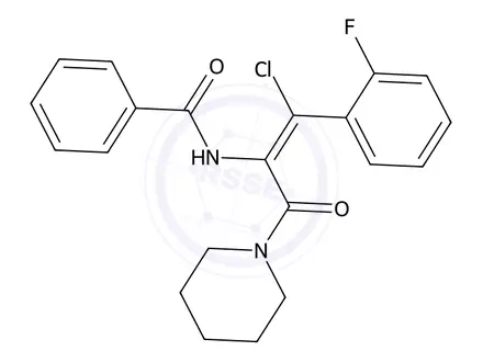 Chemical structure of (Z)-N-(1-Chloro-1-(2-fluorophenyl)-3-oxo-3-(piperidin-1-yl)prop-1-en-2-yl)benzamide