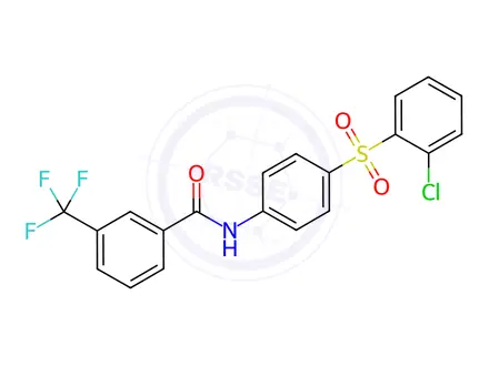 Chemical structure of N-[4-(2-Chlorobenzenesulfonyl)phenyl]-3-(trifluoromethyl)benzamide