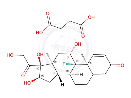 Chemical structure of 9-fluoro-11beta,16alpha,17,21-tetrahydroxypregna-1,4-diene-3,20-dione mono(hydrogen succinate)