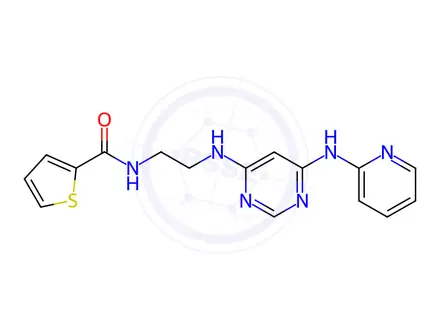 Chemical structure of N-(2-((6-(Pyridin-2-ylamino)pyrimidin-4-yl)amino)ethyl)thiophene-2-carboxamide