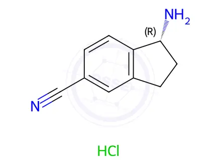 Chemical structure of (R)-1-Amino-2,3-dihydro-1H-indene-5-carbonitrile Hydrochloride