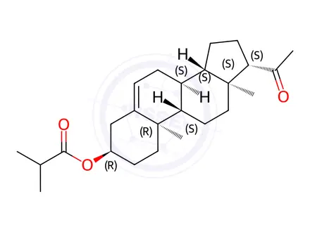 Chemical structure of (3R,8S,9S,10R,13S,14S,17S)-17-acetyl-10,13-dimethyl-2,3,4,7,8,9,10,11,12,13,14,15,16,17-tetradecahydro-1H-cyclopenta[a]phenanthren-3-yl isobutyrate