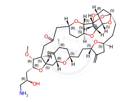 Chemical structure of (2R,3R,3aS,7R,8aS,9S,10aR,11S,12R,13aR,13bS,15S,18S,21S,24S,26R,28R,29aS)-2-[(2R)-3-Amino-2-hydroxypropyl]-3-methoxy-26-methyl-20,27-dimethylidenehexacosahydro-11,15:18,21:24,28-triepoxy-7,9-ethano-12,15-methano-9H,15H-furo[3,2-i]furo[2',3':5,6]pyrano[4,3-b][1,4]dioxacyclopentacosin-5(4H)-one