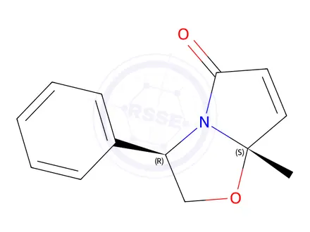 Chemical structure of 7A-methyl-3-phenyl-2,3-dihydropyrrolo[2,1-b]oxazol-5(7aH)-one
