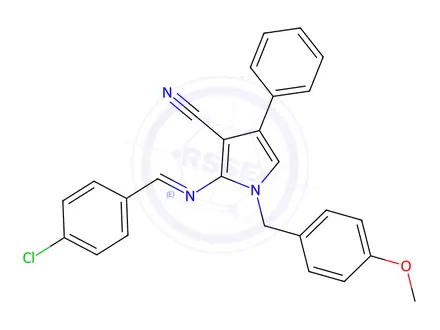 Chemical structure of (E)-2-((4-chlorobenzylidene)amino)-1-(4-methoxybenzyl)-4-phenyl-1H-pyrrole-3-carbonitrile