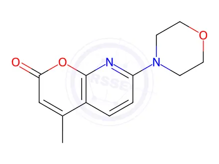 Chemical structure of 4-Methyl-7-(4-morpholinyl)-2H-pyrano[2,3-b]pyridin-2-one