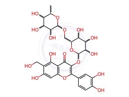 Chemical structure of 3-[[6-O-(6-deoxy-alpha-L-mannopyranosyl)-beta-D-glucopyranosyl]oxy]-2-(3,4-dihydroxyphenyl)-5,7-dihydroxy-6-(hydroxymethyl)-4H-benzopyran-4-one